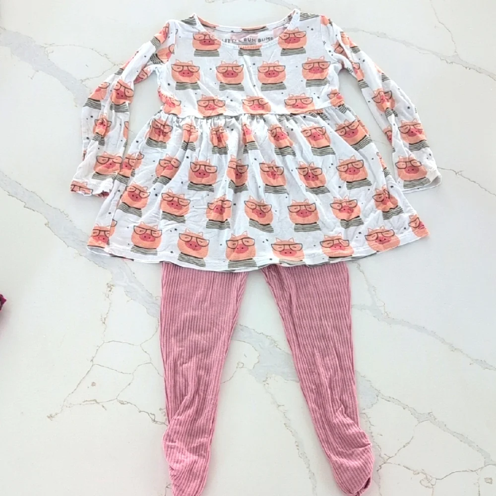 LITTLE BUM BUMS Adorable Pink and White Kids Pajama Set 3T